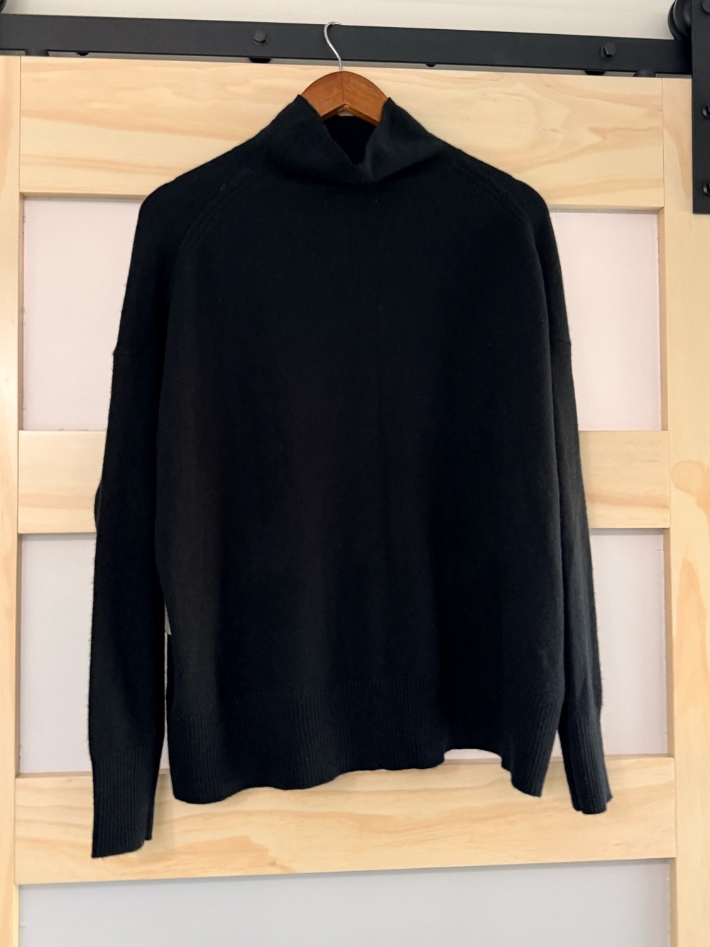 Nordstrom 100% Cashmere Black Mock Neck Relaxed Fit Sweater Size Large